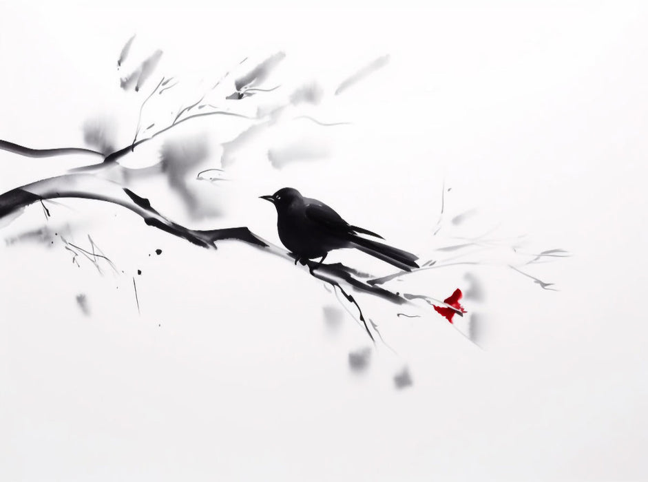 Amsel und rote Blüten - CALVENDO Foto-Puzzle'