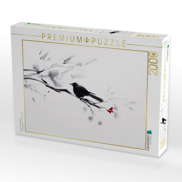Amsel und rote Blüten - CALVENDO Foto-Puzzle'