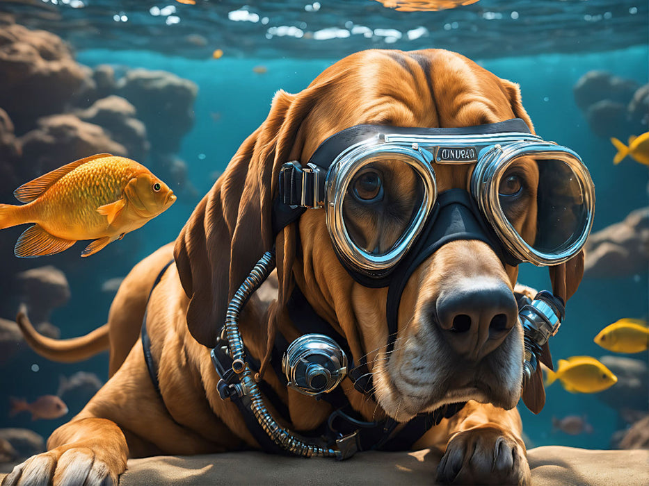 Bluthund Pluto mit Schwimmbrille beim Tauchen - CALVENDO Foto-Puzzle'