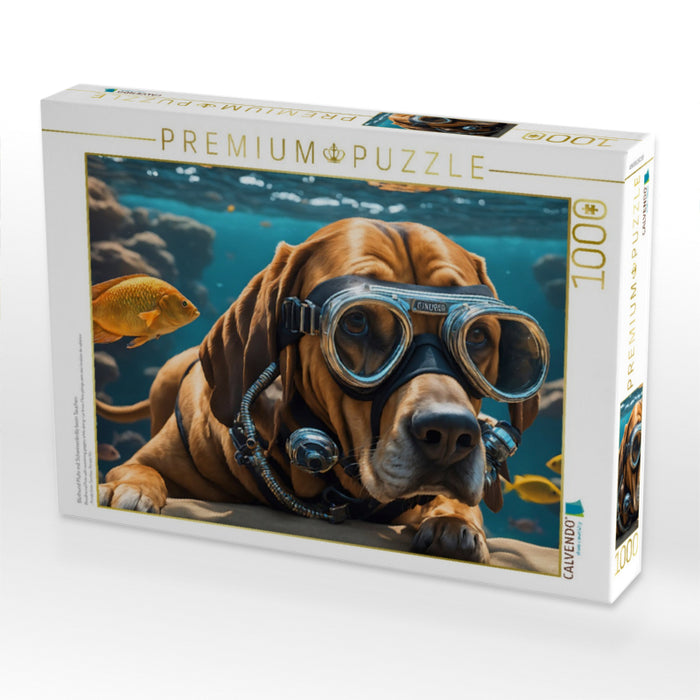 Bluthund Pluto mit Schwimmbrille beim Tauchen - CALVENDO Foto-Puzzle'
