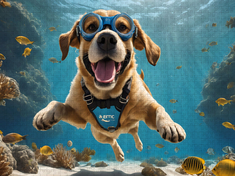 Tauchender Hund mit Schwimmbrille - CALVENDO Foto-Puzzle'