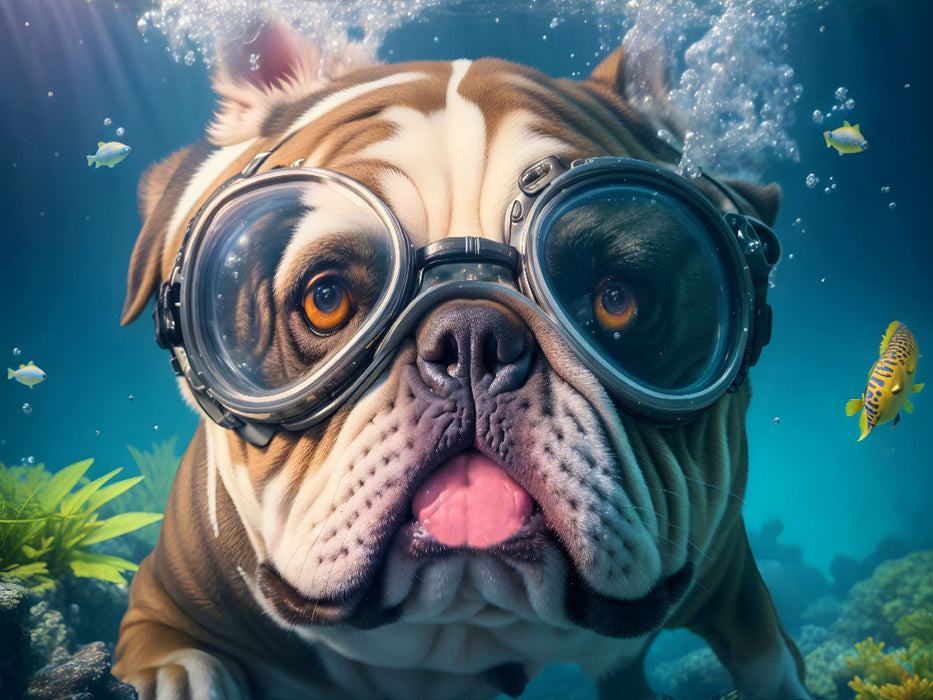 Tauchende Bulldogge mit Taucherbrille - CALVENDO Foto-Puzzle'