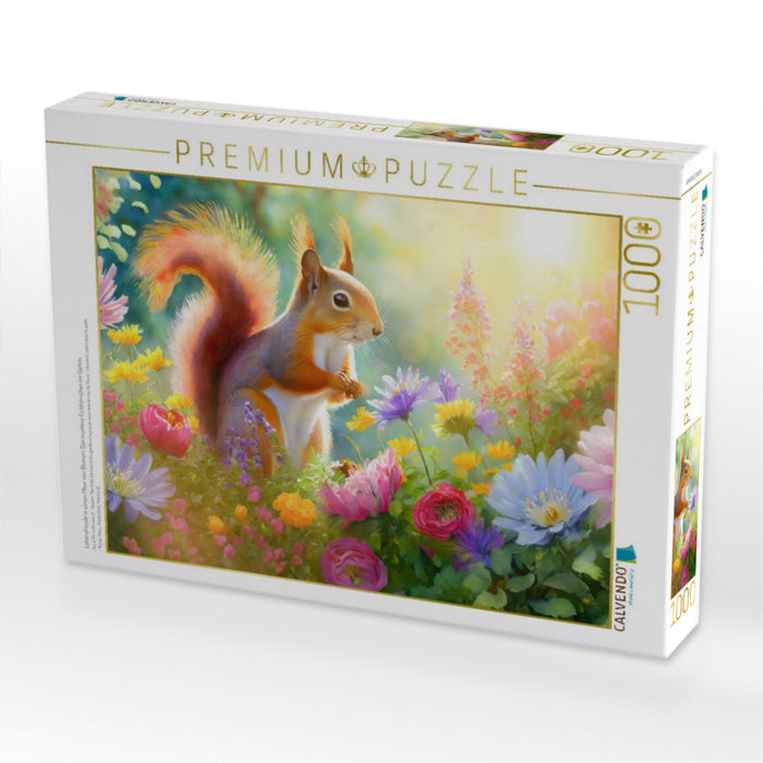 Lebensfreude in einem Meer von Blumen: Das muntere Eichhörnchen im Garten - CALVENDO Foto-Puzzle'