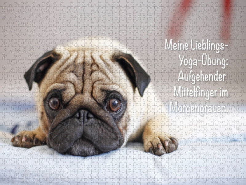 Mops-Welpe liegt auf der Bettkante - CALVENDO Foto-Puzzle'