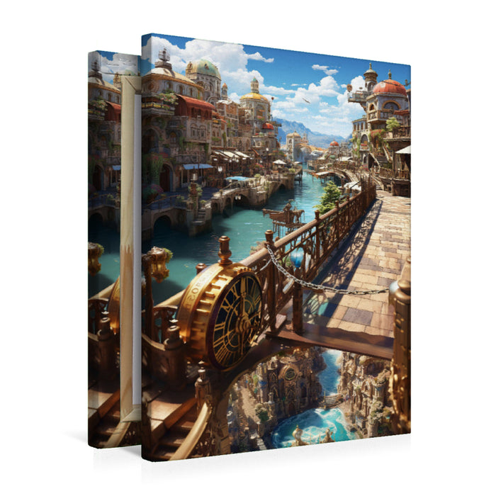 Premium Textil-Leinwand Die Ebenenstadt im Anime Manga Style