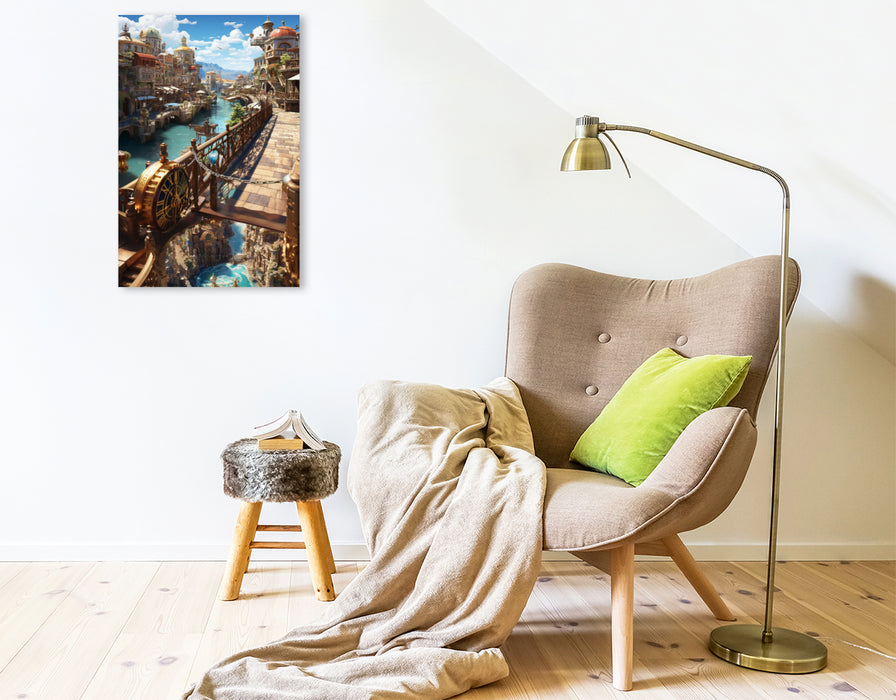 Premium Textil-Leinwand Die Ebenenstadt im Anime Manga Style
