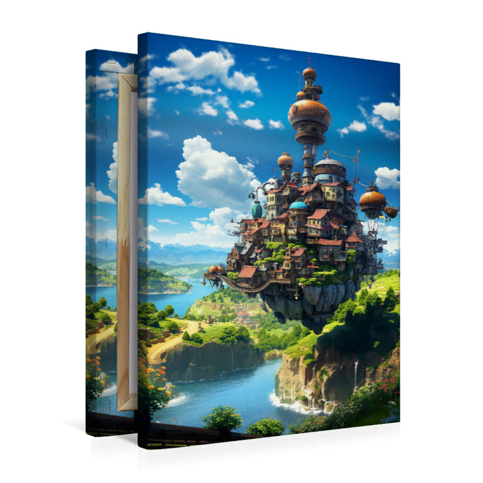 Premium Textil-Leinwand Fliegende Insel im Anime Manga Style