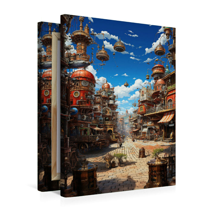 Premium Textil-Leinwand Steampunk Straße - Anime Manga Landschaft