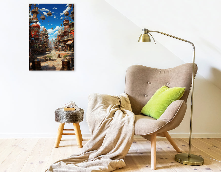 Premium Textil-Leinwand Steampunk Straße - Anime Manga Landschaft
