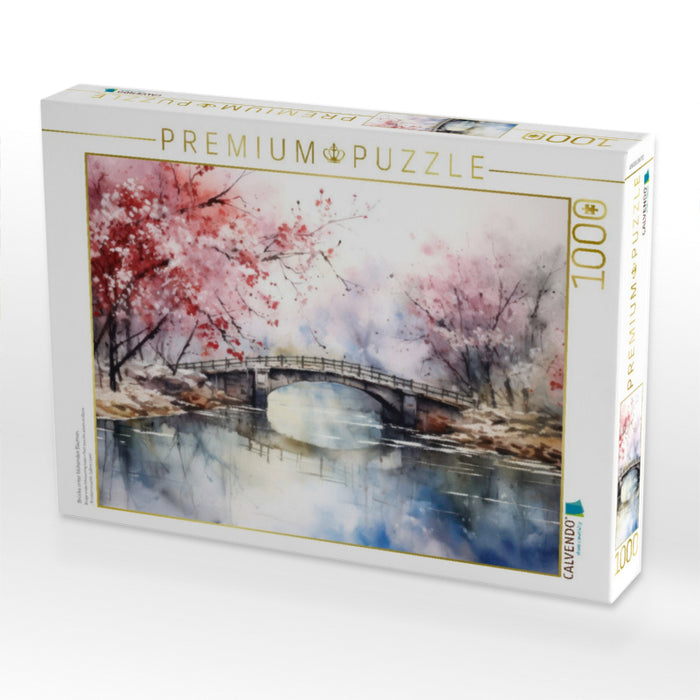 Brücke unter blühenden Bäumen - CALVENDO Foto-Puzzle'