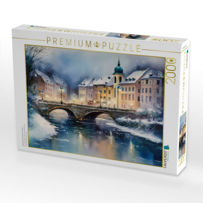 Beleuchtete Brücke im Winter - CALVENDO Foto-Puzzle'