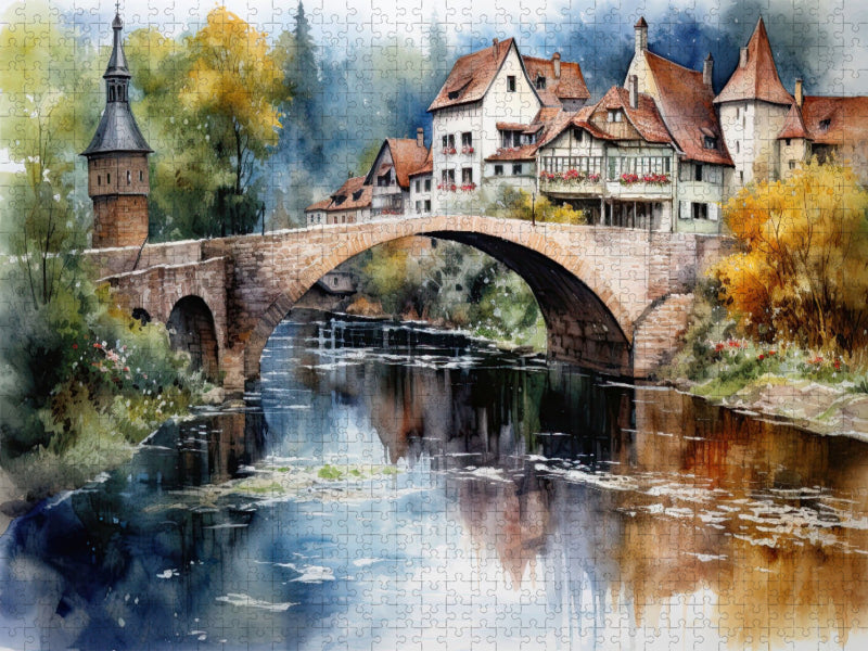 Brücke zum Dorf - CALVENDO Foto-Puzzle'
