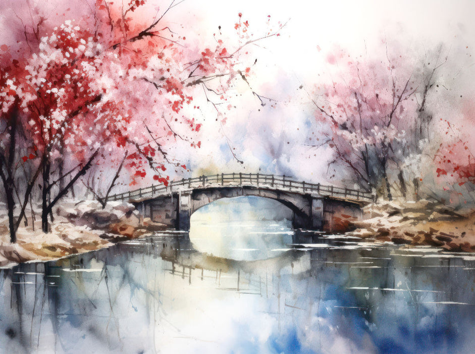 Brücke unter blühenden Bäumen - CALVENDO Foto-Puzzle'