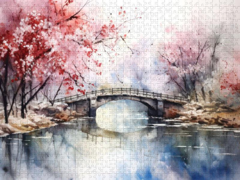 Brücke unter blühenden Bäumen - CALVENDO Foto-Puzzle'