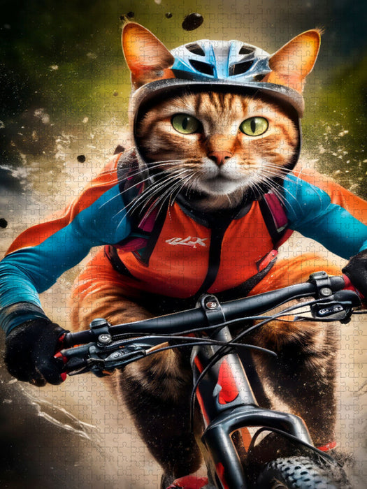 Katze beim Outdoorsport – Mountainbiken - CALVENDO Foto-Puzzle'