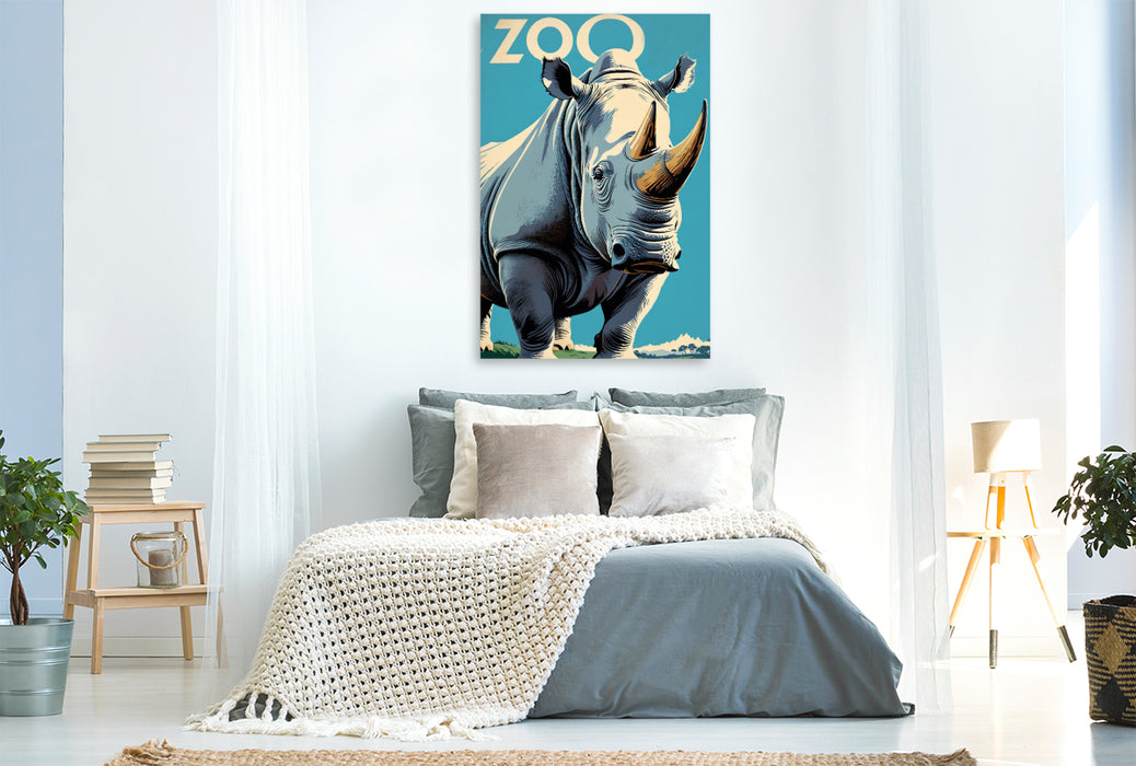 Premium Textil-Leinwand Vintage Nashorn Poster