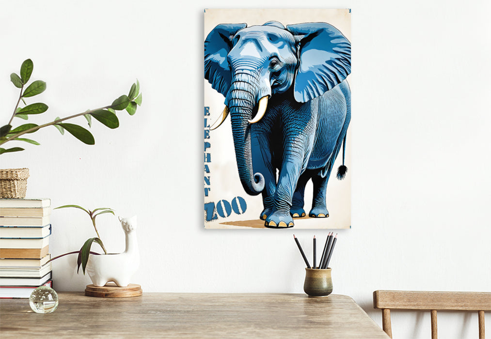 Premium Textil-Leinwand Vintage Elefanten Poster