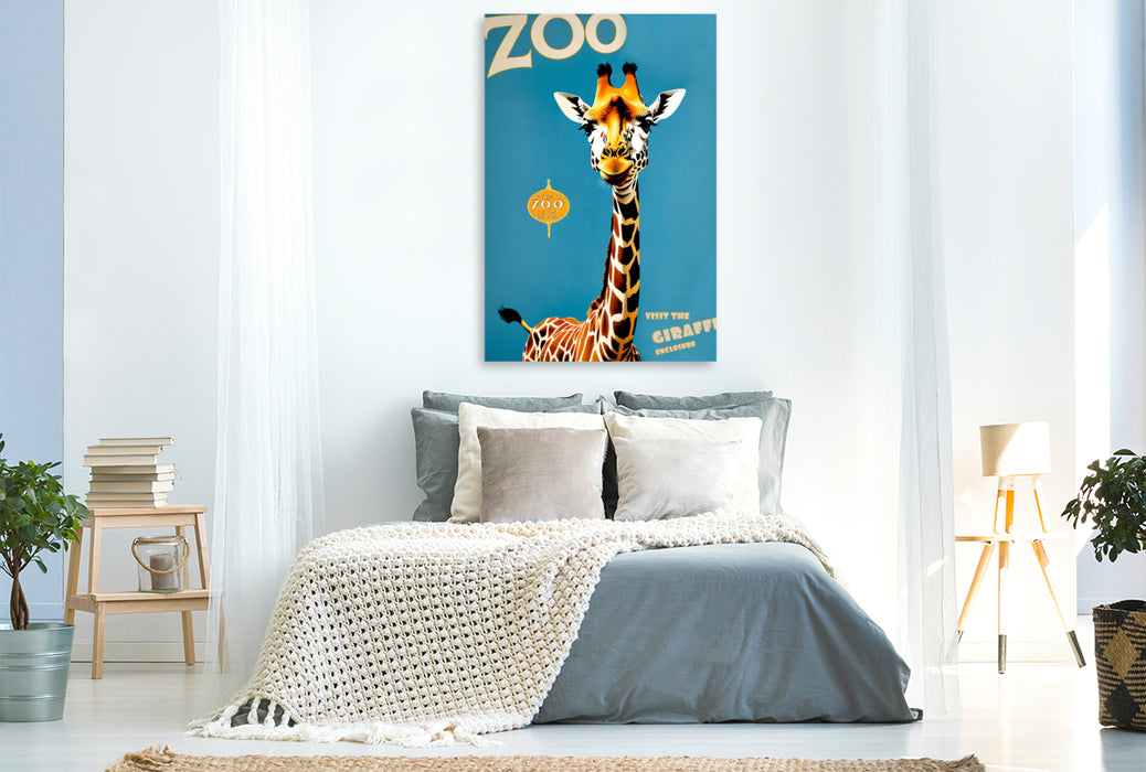 Premium Textil-Leinwand Vintage Giraffen Poster