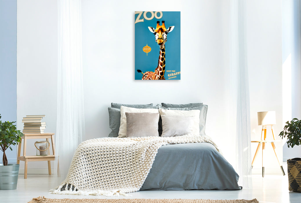 Premium Textil-Leinwand Vintage Giraffen Poster
