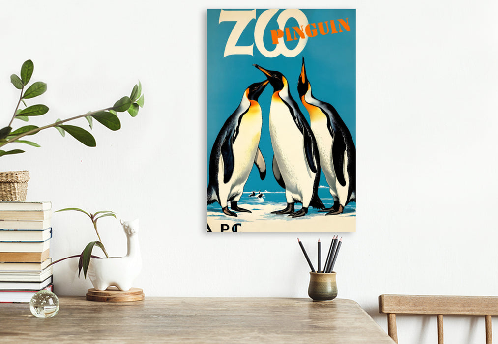 Premium Textil-Leinwand Vintage Pinguin Poster
