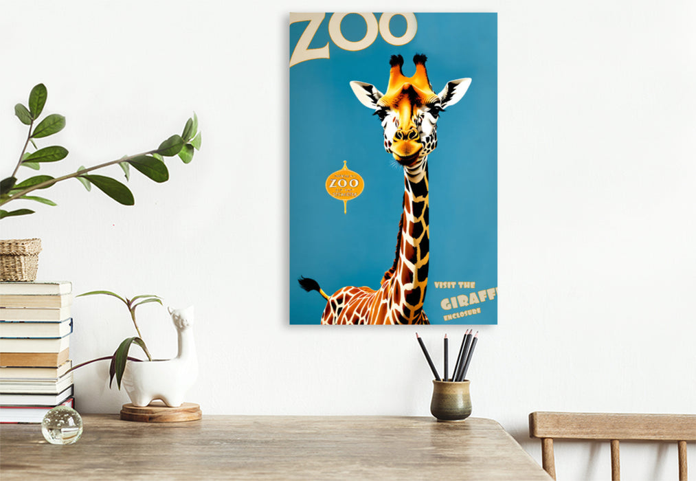 Premium Textil-Leinwand Vintage Giraffen Poster