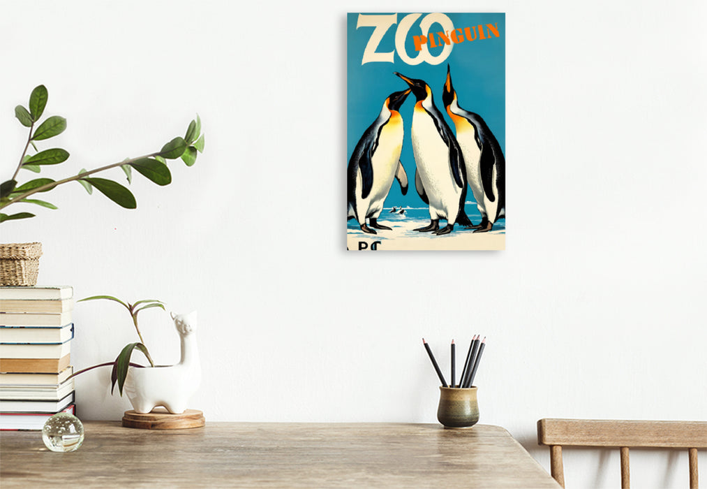 Premium Textil-Leinwand Vintage Pinguin Poster