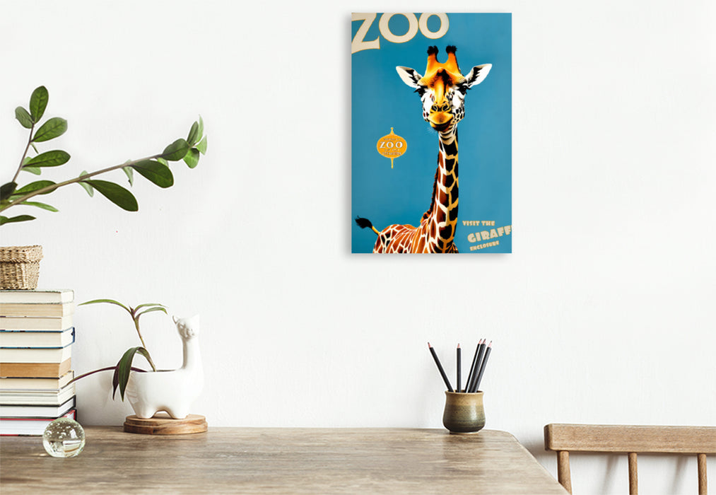 Premium Textil-Leinwand Vintage Giraffen Poster