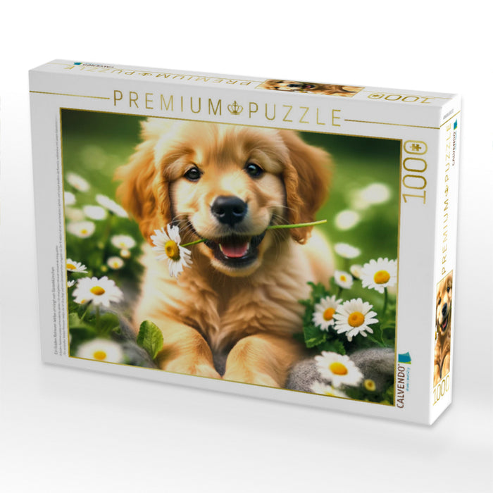 Ein Golden Retriever-Welpe umringt von Gänseblümchen - CALVENDO Foto-Puzzle'