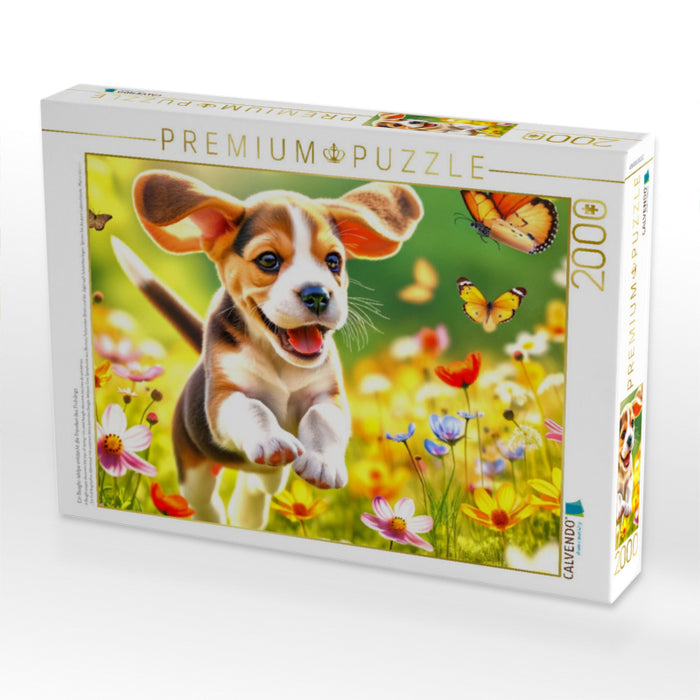 Ein Beagle-Welpe entdeckt die Freuden des Frühlings - CALVENDO Foto-Puzzle'