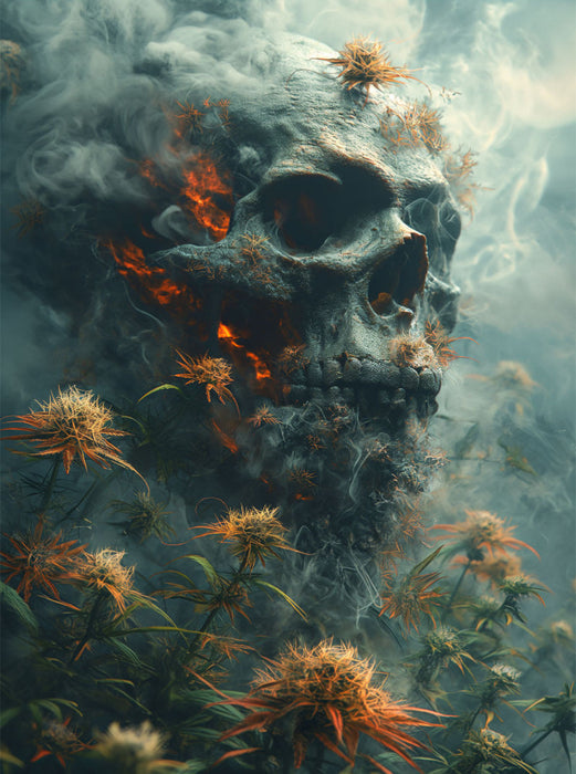 Feuer des Lebens: Totenkopf im Rauch der Cannabisblüten - CALVENDO Foto-Puzzle'