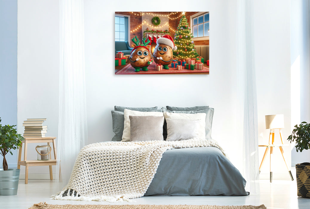 Premium Textil-Leinwand Weihnachtszauber im Wohnzimmer: Die festlichen Couch-Potatoes