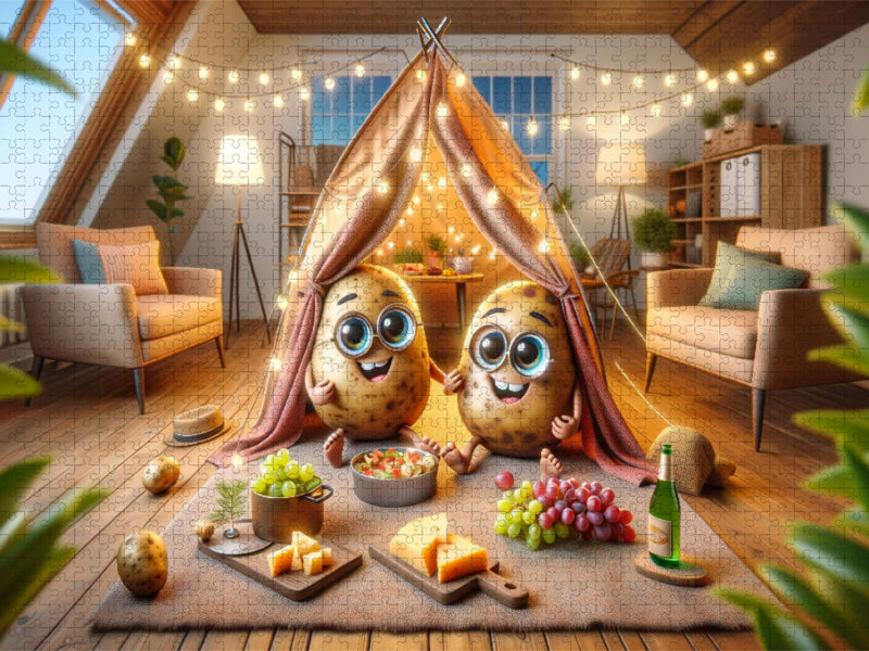 Camping-Abenteuer zu Hause: Die Couch-Potatoes und ihr Zelt - CALVENDO Foto-Puzzle'