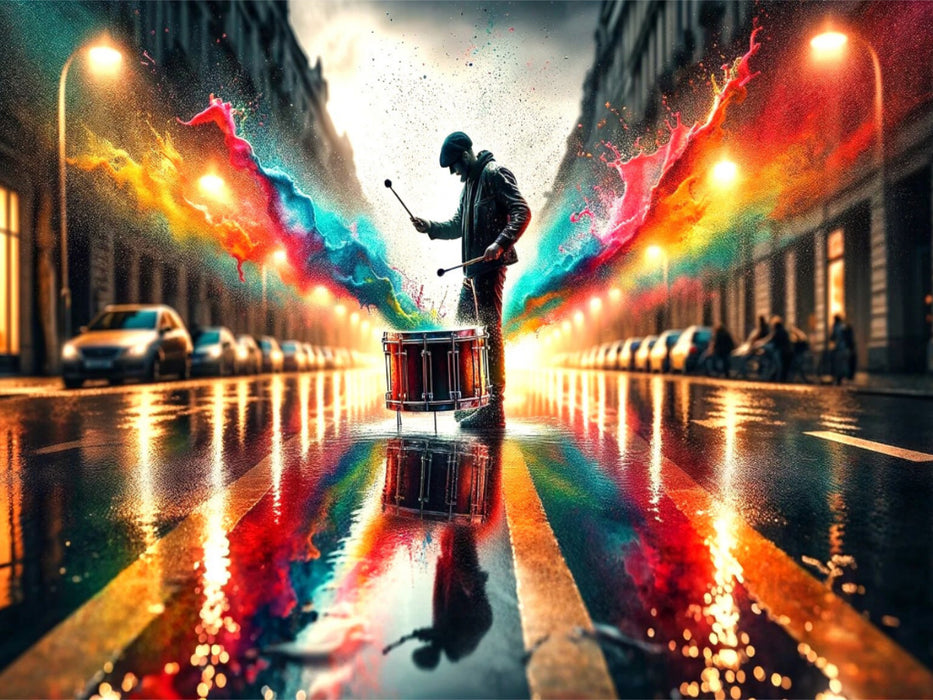 Drummer im Rhythmus der Reflexion: Melodie der Morgenröte - CALVENDO Foto-Puzzle'