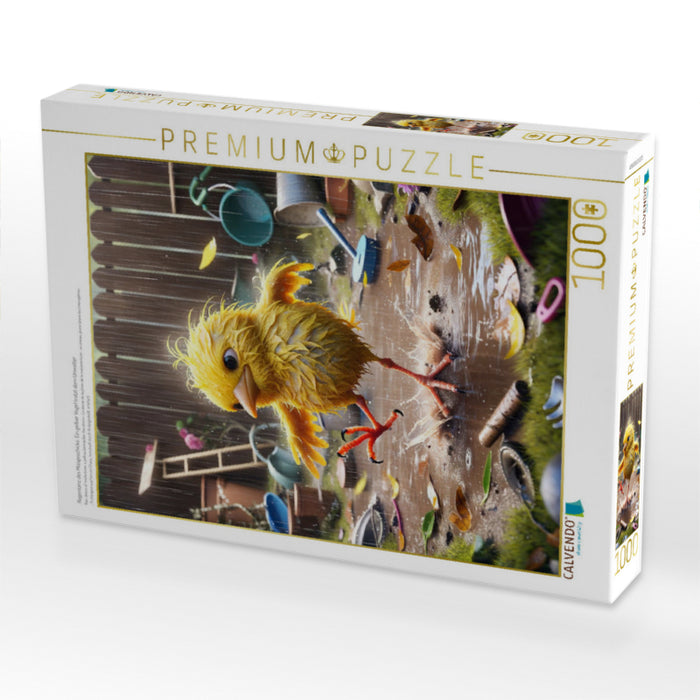 Regentanz des Missgeschicks: Ein gelber Vogel trotzt dem Unwetter - CALVENDO Foto-Puzzle'