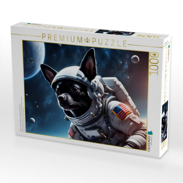Chihuahua Raumfahrer schwebend im Weltraum - CALVENDO Foto-Puzzle'