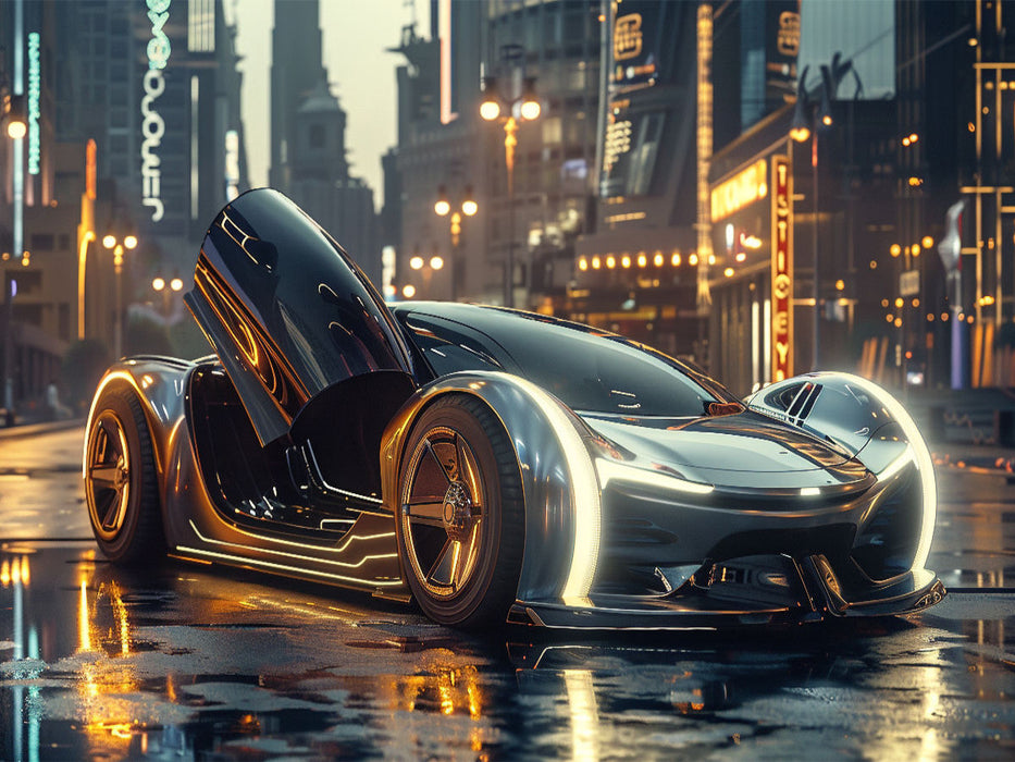 Nachts in der Stadt - futuristisches Auto mit Flügeltüren - CALVENDO Foto-Puzzle'