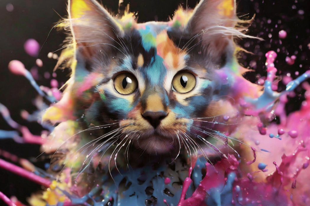 Premium Textil-Leinwand Sibirische Katze im bunten Splash