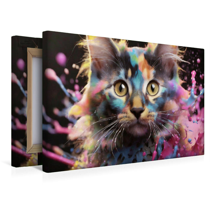 Premium Textil-Leinwand Sibirische Katze im bunten Splash