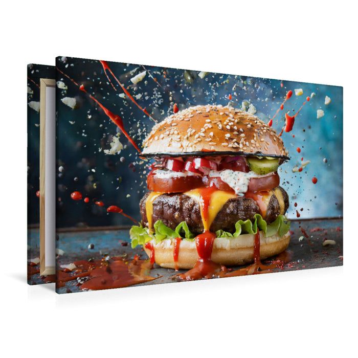 Premium Textil-Leinwand Burger Explosion