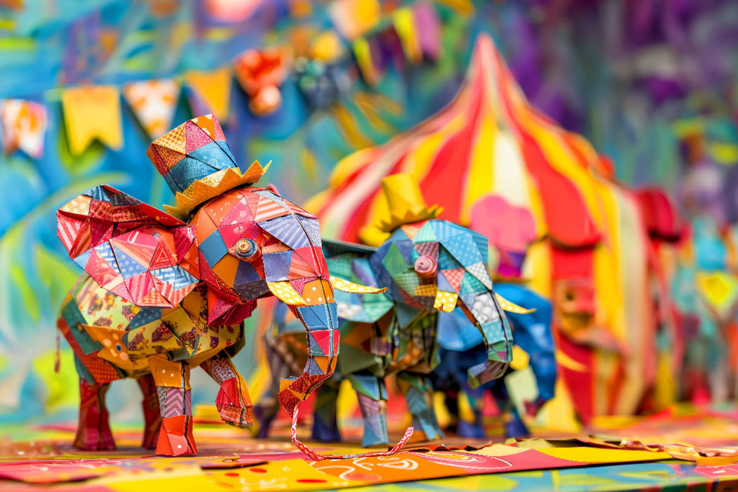 Premium Textil-Leinwand Elefanten im Zirkus aus Papier.