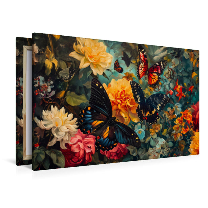 Premium Textil-Leinwand Blütenflug der Schmetterlinge