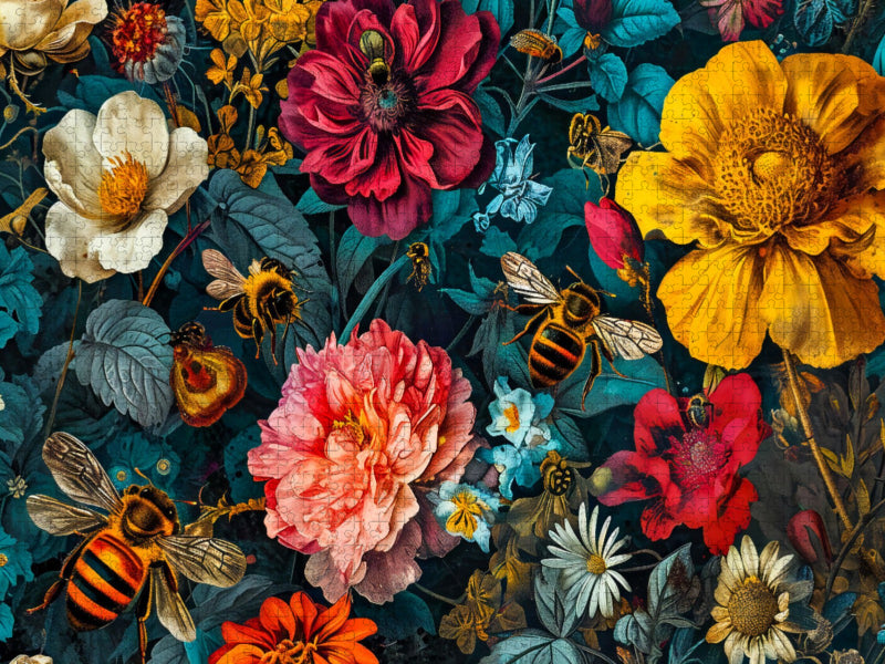 Summende Bienen im Blumenbett. - CALVENDO Foto-Puzzle'