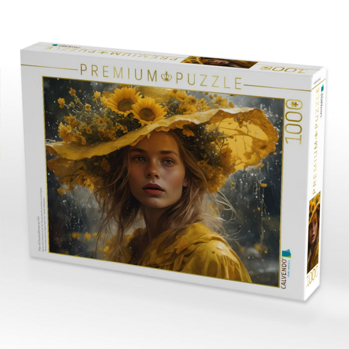 Frau mit Sonnenblumen am Hut - CALVENDO Foto-Puzzle'