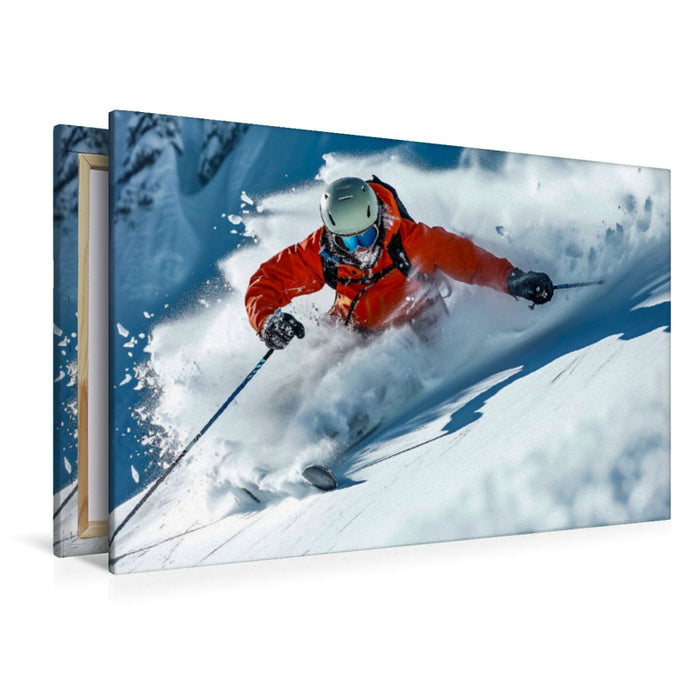 Premium Textil-Leinwand Skifahren durch den Tiefschnee