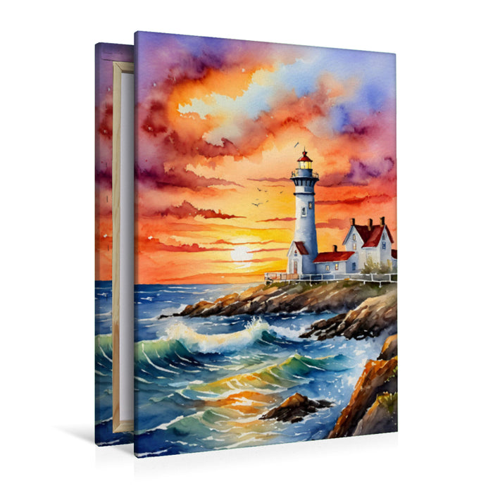 Premium Textil-Leinwand Leuchtturm in der Abendsonne