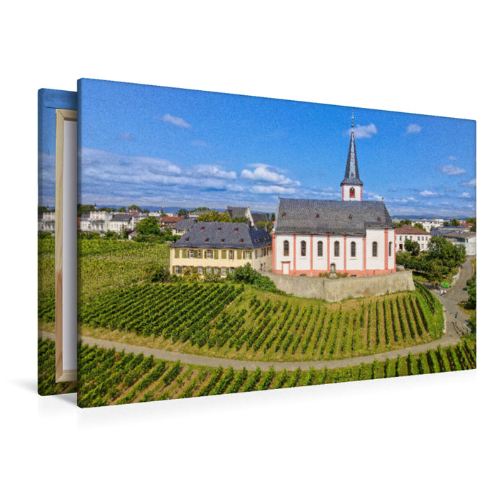 Premium Textil-Leinwand Die Pfarrkirche St. Peter und Paul, Wahrzeichen der Stadt Hochheim, einzige hessische spätbarocke Fresko-Kirche