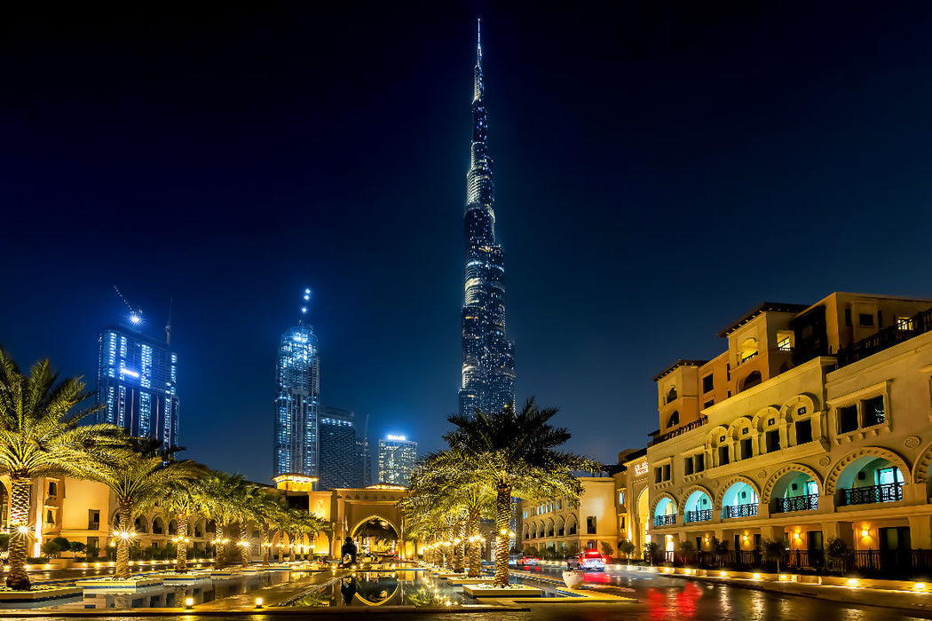 Premium Textil-Leinwand Burj Khalifa zur blauen Stunde - Dubai