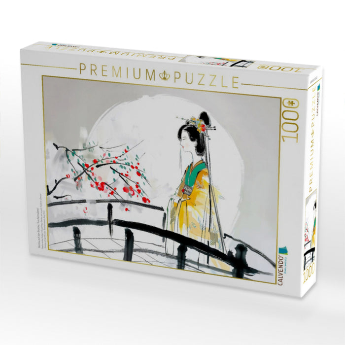 Geisha auf der Brücke. Tuschemalerei - CALVENDO Foto-Puzzle'