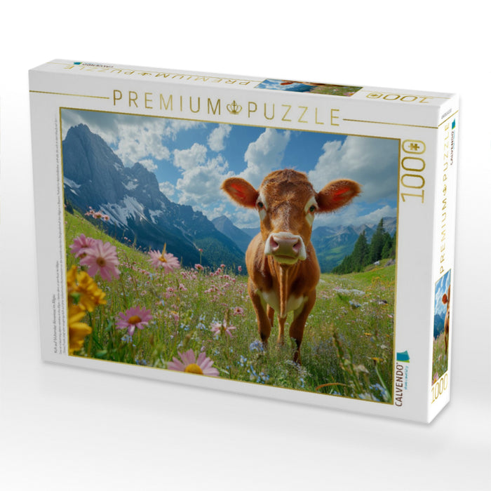Kuh auf blühender Almwiese im Allgäu - CALVENDO Foto-Puzzle'