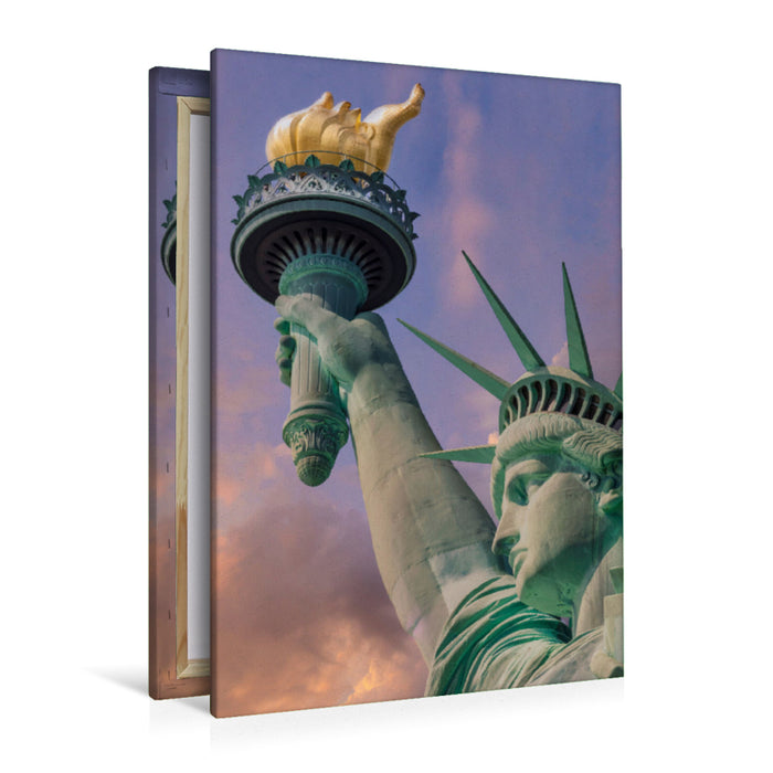 Premium Textil-Leinwand NEW YORK CITY Freiheitsstatue bei Sonnenuntergang